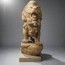 Lion Garden Statue Sunset Red Marble Roaring Prowler