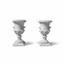 Pair of Hand-Carved White Marble Urns | Antique Style Garden Vases