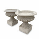 Timeless Fluted Yellow Granite Garden Planter on Pedestal