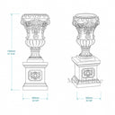 Regal Hand-Carved Gray Marble Urn Planters on Pedestals