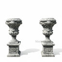 Regal Hand-Carved Gray Marble Urn Planters on Pedestals