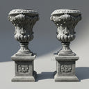 Regal Hand-Carved Gray Marble Urn Planters on Pedestals