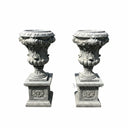 Regal Hand-Carved Gray Marble Urn Planters on Pedestals