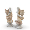 Pair of Classical Marble & Onyx Kneeling Female Statues with Urns