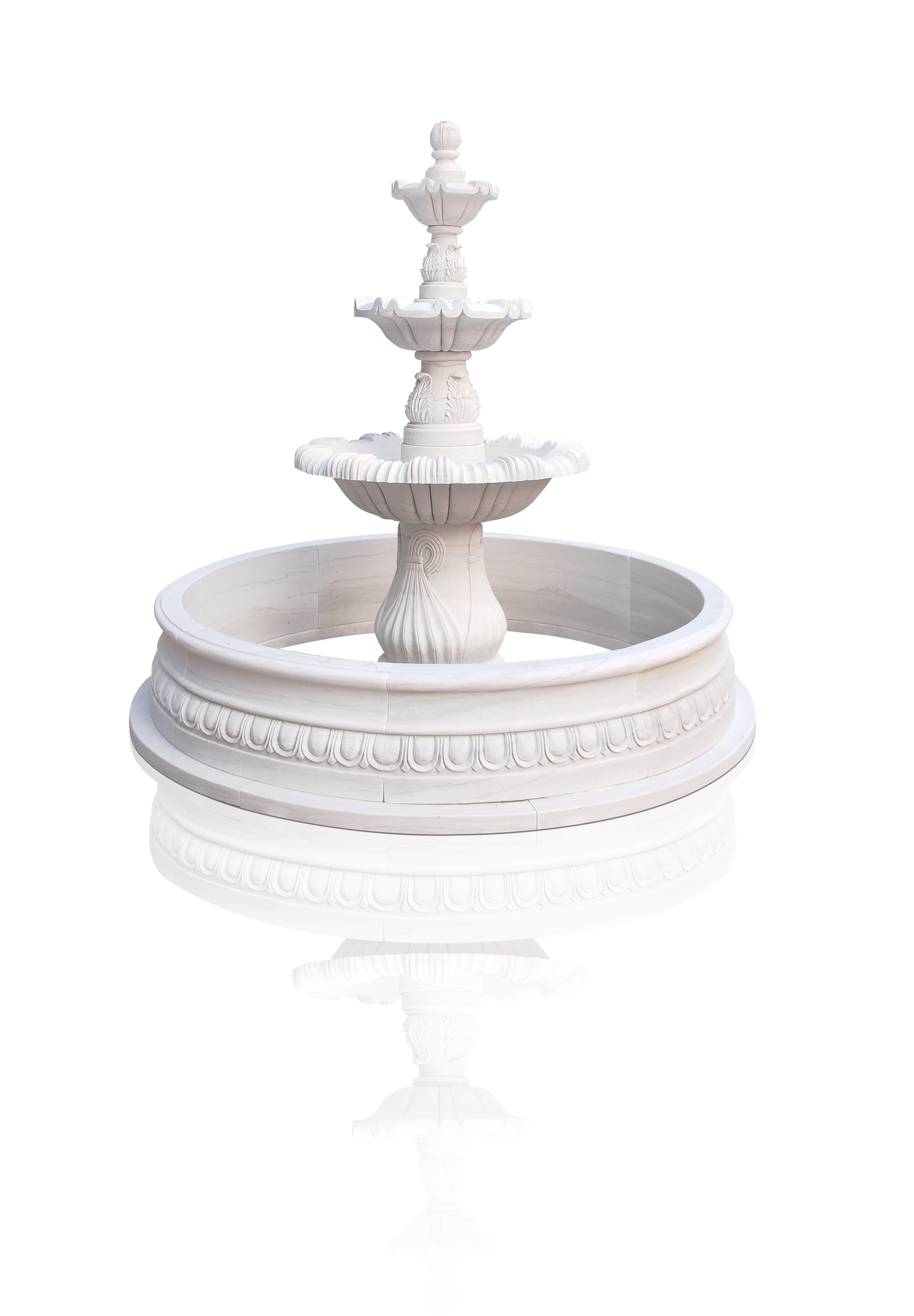3-tier white marble fountain with Rolled-rim basin – Marblebee