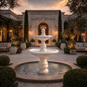 Elegant Two-Tier White Marble Fountain with Finial
