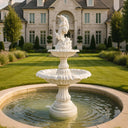 Two-Tier Marble statuary Fountain with Dolphin Sculpture 65" Tall