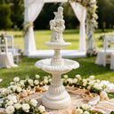 Cascading Marble Statuary Fountain with Playful Cherub Statue 65" tall