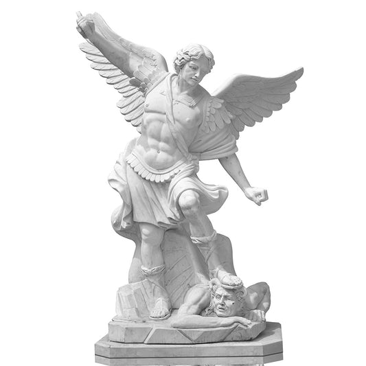 Outdoor Religious Life Size White Marble Archangel Statue Catholic St Michael Statues of Saints