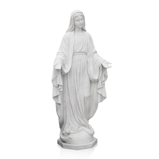 Life-Size White Marble Virgin Mary Statue