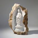 Hand-Carved Stone Relief of Kuan Yin 29.5" Tall