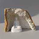 Carved Stone Figure Antique Style of White Marble Buddha Statue in Cave Boulder 12.60" tall