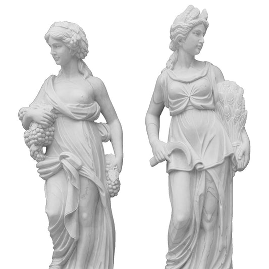 Hand Carved Outdoor White Marble Pedestal Four Seasons Goddess Statues for Garden Decor