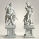 Classical Hercules & Lion White Marble Statues