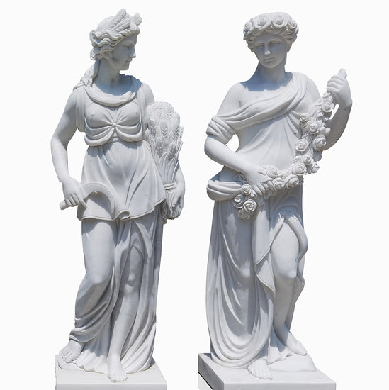 Hand Carved White God and Goddess Sculpture Four Seasons Woman Marble Statue for Outdoor Decor