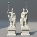 Grand Cloudline White Marble Roman Warrior Statues Pair