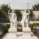 Grand Cloudline White Marble Roman Warrior Statues Pair