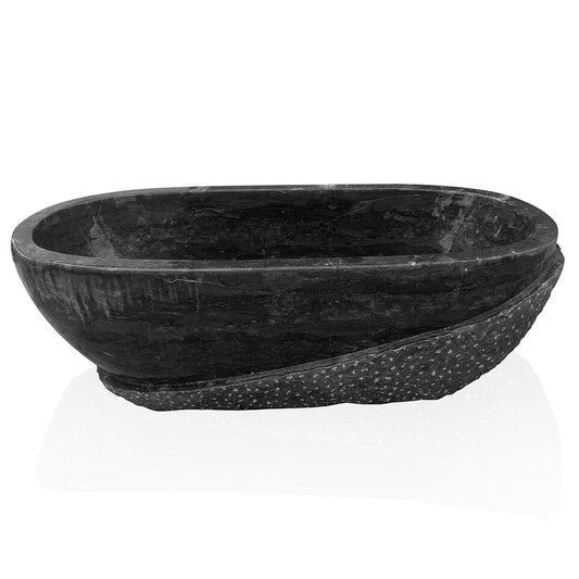 Stone bathtub half-chiseled natural stone bathtub with a dark brown rough exterior and polished interior for country style