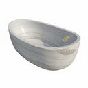 Marble tub | asymmetrical boat shape | 71" Length | Cloudline White marble