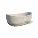 Marble tub | asymmetrical boat shape | 71" Length | Cloudline White marble