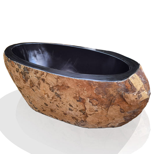 Stone bathtub River rock tub with rustic natural outside and polished inside