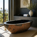 Marblebee granite bathtub with brown rustic surface, perfect for outdoor bathing experiences