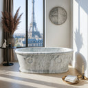 Marble bathtub with two rings traditional rolled edge oval design perfect for high-end mansions