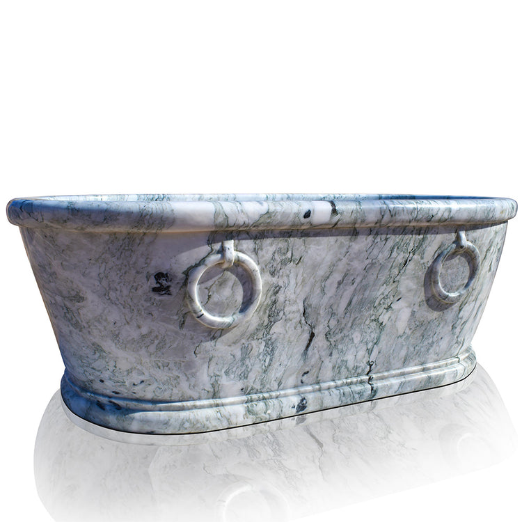 Marble bathtub with two rings traditional rolled edge oval design perfect for high-end mansions