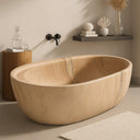 Customized tone bathtub hand-carved from sandstone with head rester and wine holder