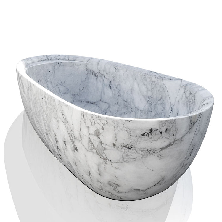 Marble bathtub with head-rester wine holder made by white Carrara In stock - timeless luxury for your space