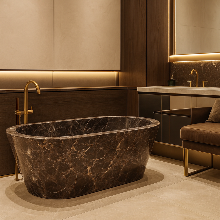 Natural Stone Bathtub carved from Dark Emperador Marble
