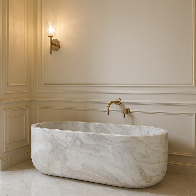 White Marble Freestandng Tub Arabescato Marble