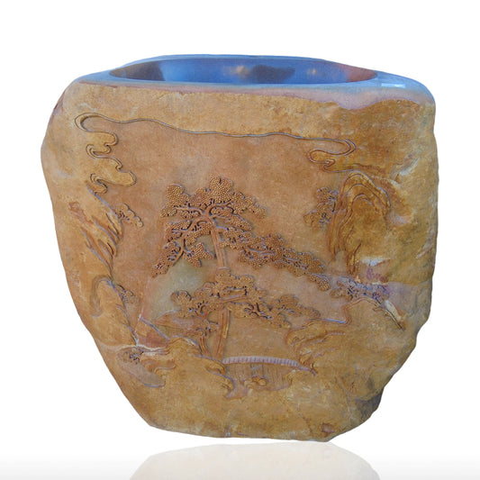 Marblebee Natural Stone Corner Basin And Pedestal