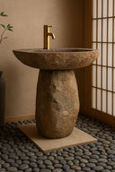 Marblebee Natural Stone Oval Pedestal Sink