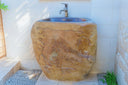 Marblebee Natural Stone Corner Basin And Pedestal
