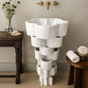 Unique Marble Pedestal Sink Carrara (16.14" by 16.14" by 33.46")