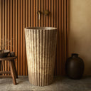 Fluted Marble Pedestal Sink Light Emperador (16.14" by 16.14" by 33.46")