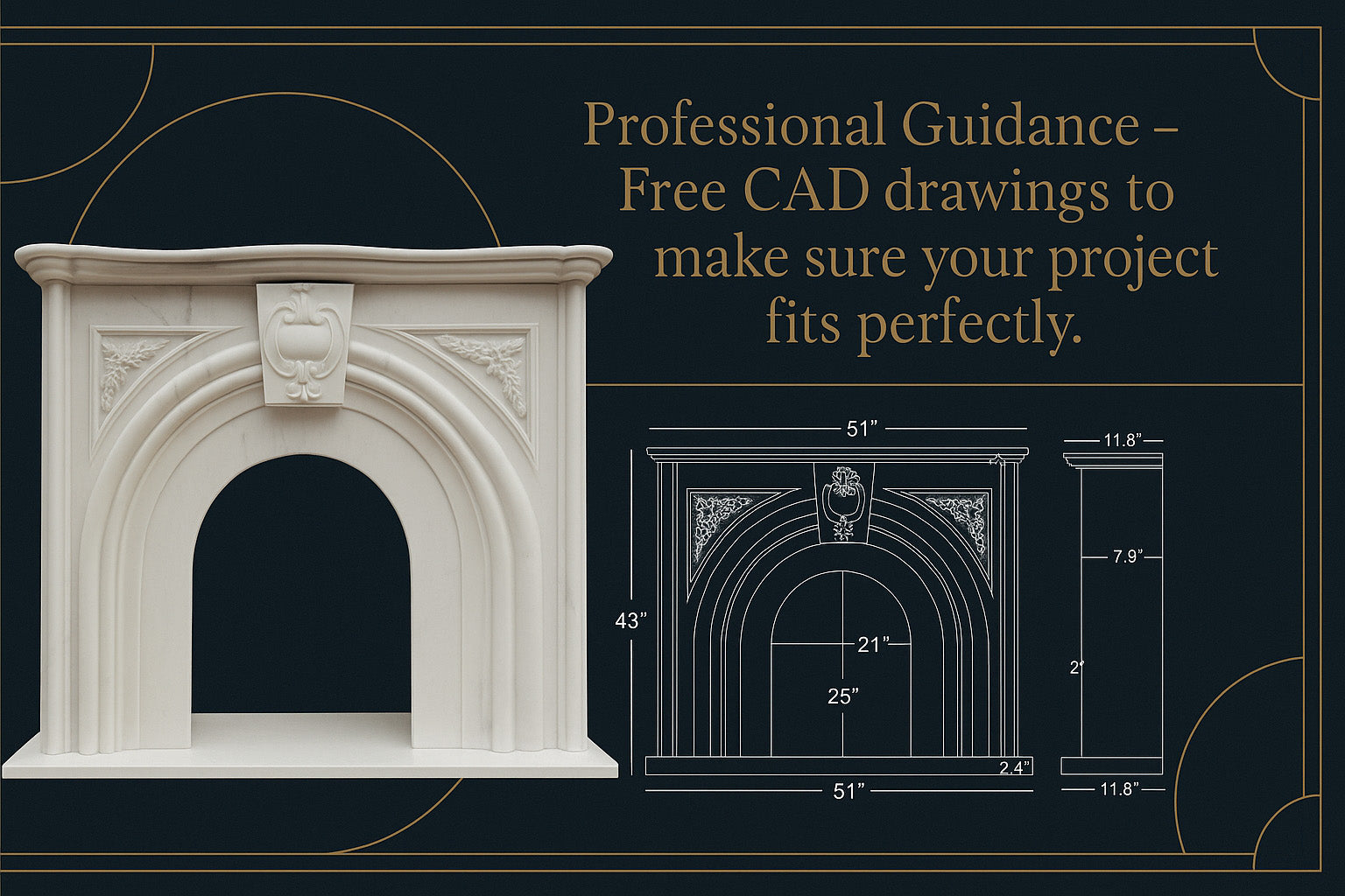 Custom marble fireplace and CAD drawing