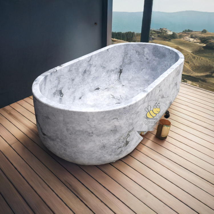 Marblebee White Marble Bathtub Made from Arabescato Marble