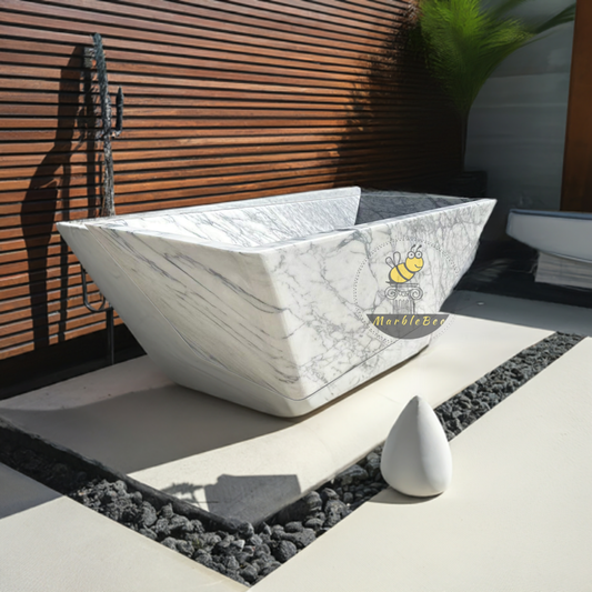 Marble Bathtub hand-carved from white Carrara Marble - Ergonomic Slope for Ultimate Comfort and Style