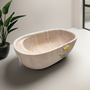 Customized tone bathtub hand-carved from sandstone with head rester and wine holder