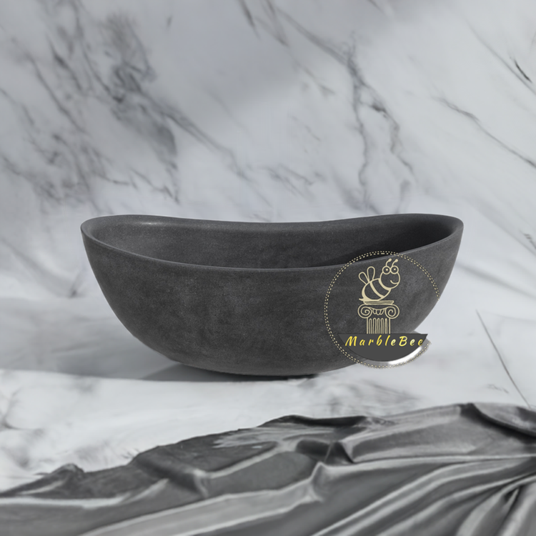 Black stone bathtub with a matte finish