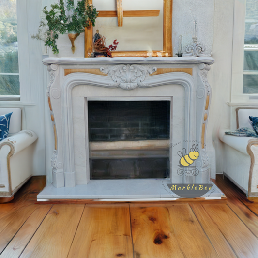 Mixed Color Marble Classical Design Fireplace Mantel for Mansion Décor