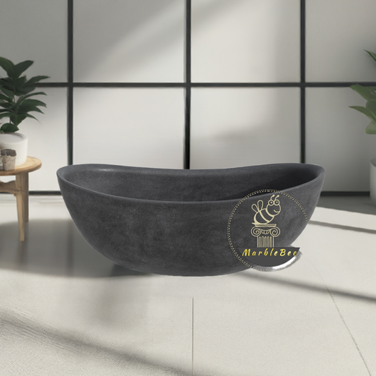 Black stone bathtub with a matte finish