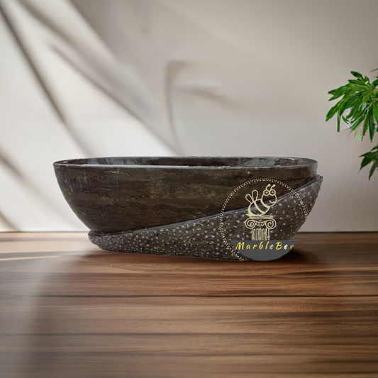 Stone bathtub half-chiseled natural stone bathtub with a dark brown rough exterior and polished interior for country style