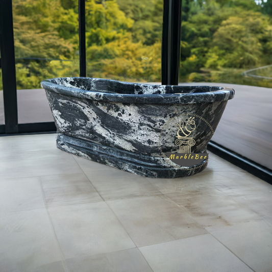 Pedestal bathtub hand-carved from marble traditional style Marblebee