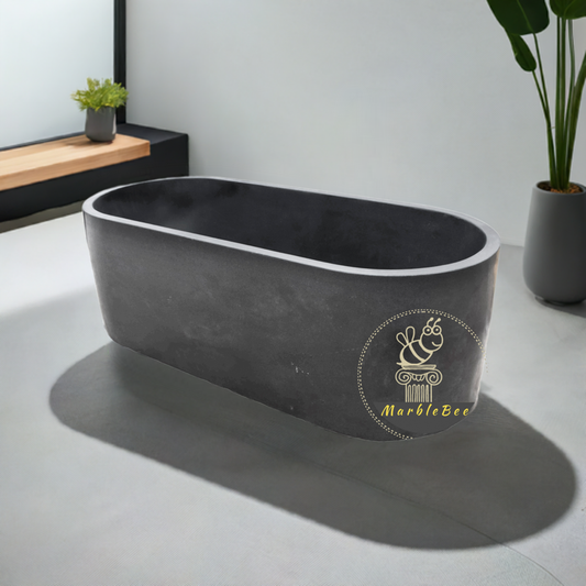 Black granite bathtub for two with a honed finish