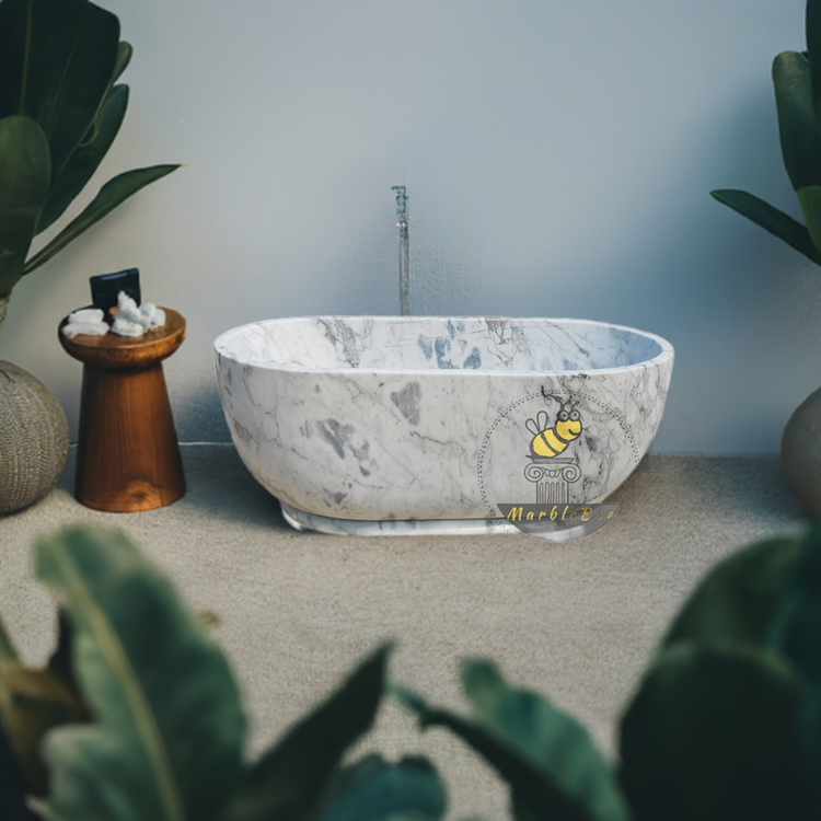 White marble bathtub oval shape for sale, now in stock and ready to transform your bathroom