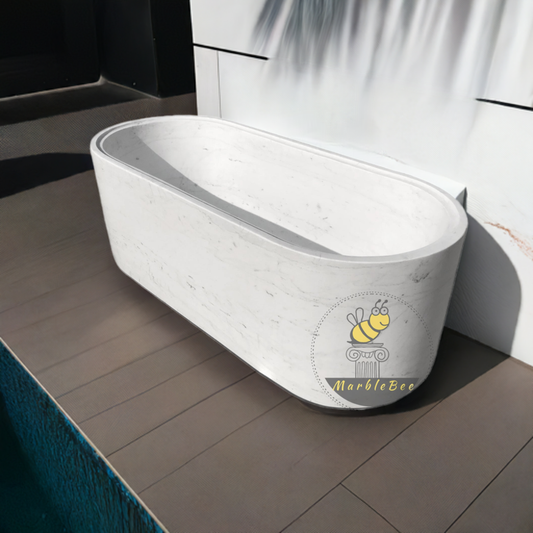 White marble bathtub freestanding in stock for sale, large oval shape perfect for two