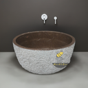 Round Brown Stone tub in Japanese soaking tub style Hand-carved with Chiseled Exterior and Polished Interior